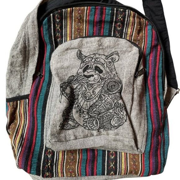 Rising International Handbags - Rising International Nepal Cotton Panda Bear Print Pattern Backpack NWT
